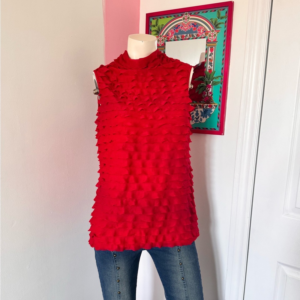 NY Collection Vibrant Red Textured Tank Top